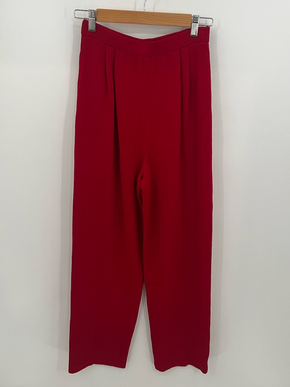 St John Collection Red Santana Knit High-Waist Straight Leg Pants